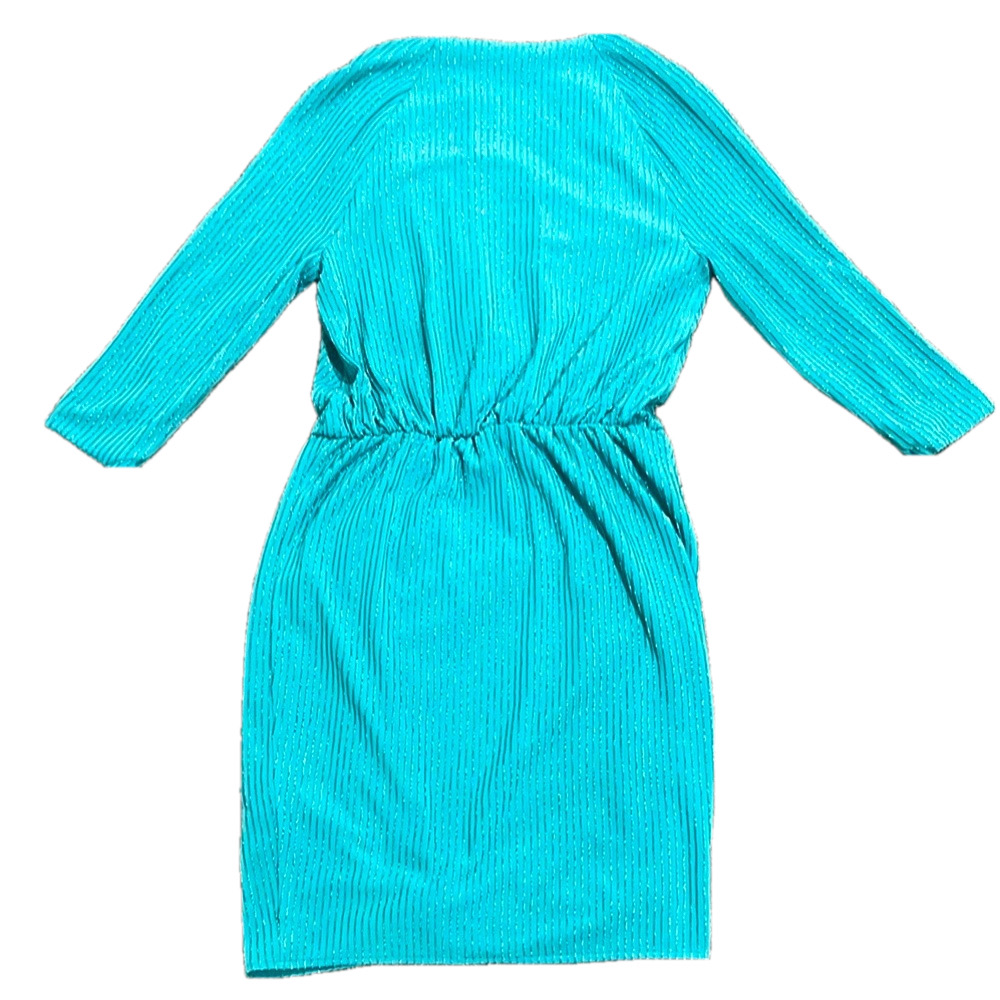 GUESS Metallic Tiffany Blue Ruched Wrap Mini Dress Prom Party Small $98 Retail - Picture 15 of 17